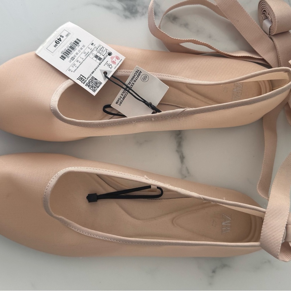 Zara Tan nude mesh ballerina style mesh flats with straps